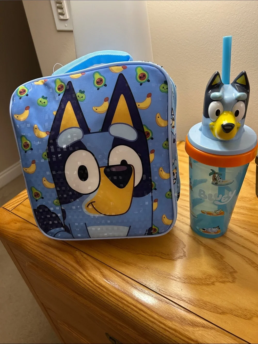 Bluey Kids Blue Lunch Bag and Straw Cup Set - Blue